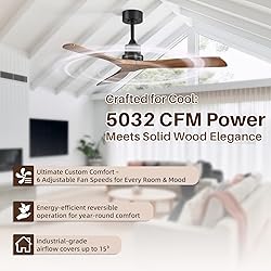 Wood Ceiling Fan no Light, Walnut, 52" Ceiling Fan