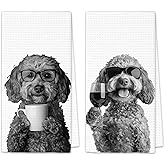 OINDADE Cockapoo Gifts Coffee Wine Kitchen Towels Set of 2, Coffee Dog Dish Tea Towel for Kitchen Decorative, Gifts for Cockapoo Dog Lovers Hand Towels, Wine Lover Gift Dogs Home Bar Decor, 16x24In