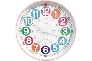 SYOYUEX Learning Time Clock for Kids,12 Inch 3D Numbers Colorful Clock Face Silent Clocks，Bedroom,Kitchen,Classroom,Décor at School, Clear Digital Wall Clock for Kids Room(3D Peach Pink Luminous)