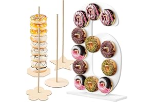 soleim 5 Pcs Donut Stand Set, Doughnut Party Supplies Include 1 Pc Digit Donut Wall Display Stand, 4 Pcs Doughnut Wall, for Birthday Wedding Baby Shower Party(White number 6)