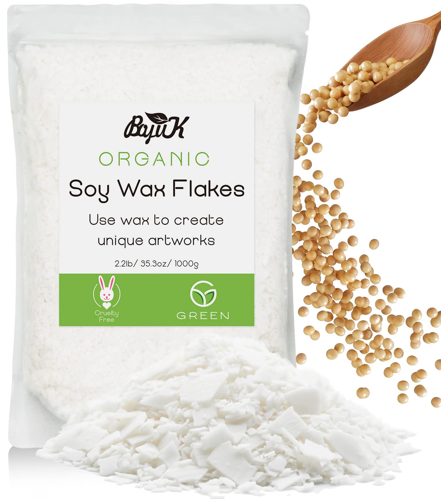 Soy Wax Flakes, BOYUJK Premium Natural Candle Wax, 100% Soy Wax for Candle Making from Organic Farm, No additives, Harmless and Pure (1KG)