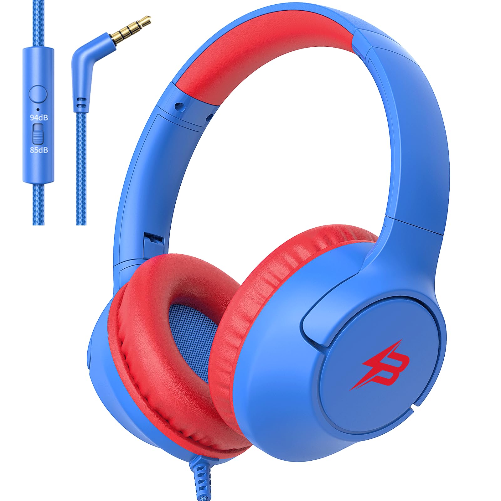 Photo 1 of Kids Headphones for School, 85/94 dB Volume Limit, Wired Over Ear Headphones for Kids Boys Girls with Microphone, Foldable Stereo Sound 3.5mm Wired Cord for Kindle Tablet Airplane Travel, Blue