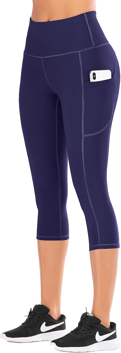 IUGA High Waisted Yoga Pants for Women with Pockets Capri Leggings for Women Workout Leggings for Women Yoga Capris : Clothing