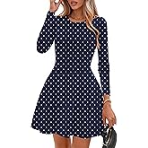 PRETTYGARDEN Long Sleeve Mini Dress for Women 2026 Spring Crewneck Knit Pleated Babydoll A Line Casual Short Party Dresses