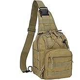 Tactical Shoulder Sling Bag Small Outdoor Military Sport Bag Pack Sling Shoulder Backpack Tactical Bag for Men Every Day Carry, Traveling, Trekking, Camping - Khaki