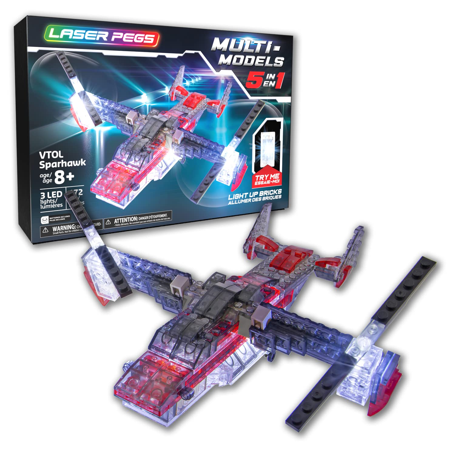 giochi preziosi s.p.a. LAU07000 Laser Pegs Models-5-in-1 VTOL Sparhawk, Multi Colour