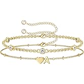 Turandoss Heart Initial Bracelets for Teen Girls - 14K Gold Plated Layered Initial Bracelets Heart Letter A-Z Charm Bracelet Stack Mom Daughter Jewelry Birthday Gifts for Women Teen Girls