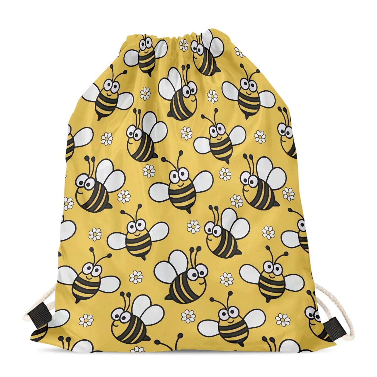 Wanyint Bee Animal Print Print Drawstring Bag Yellow Animal Cinch Gym Backpack Shoulder Bag for Travel Shopping Hiking Gym Small Yoga Pouch