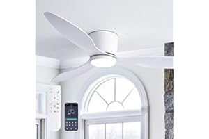 LUDOMIDE Ceiling Fans with Lights, Low Noise Reversible Airflow DC Motor 52 Inch Ceiling Fan with Remote Control, Flush Mount Ceiling Fan for for Bedroom, Living Room