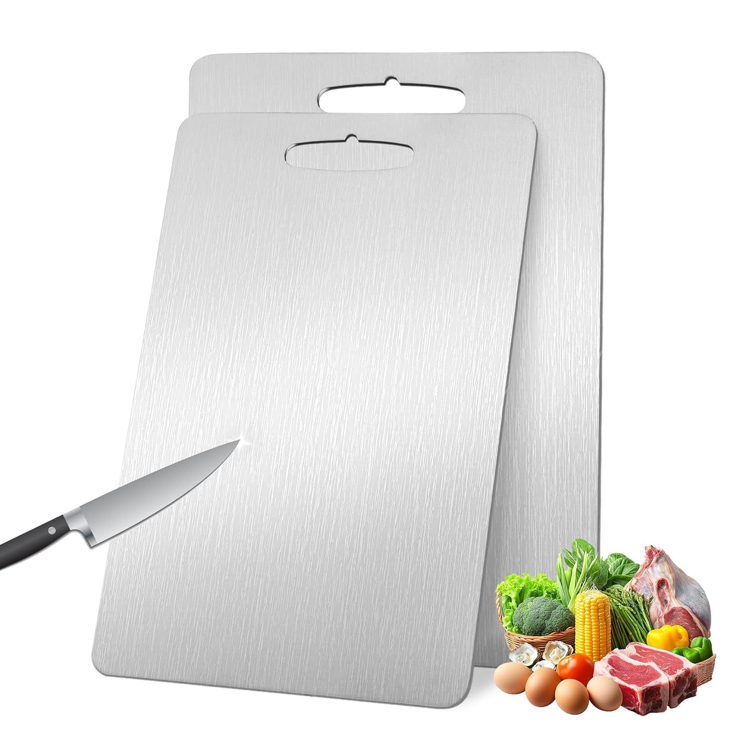 Photo 1 of 2 Pack Titanium Cutting Board - 100% Pure Titanium Cutting Boards For Kitchen,Easy to clean, Double-sided food-grade Cutting Board For Cutting Meats, Fruits And Vegetables(13