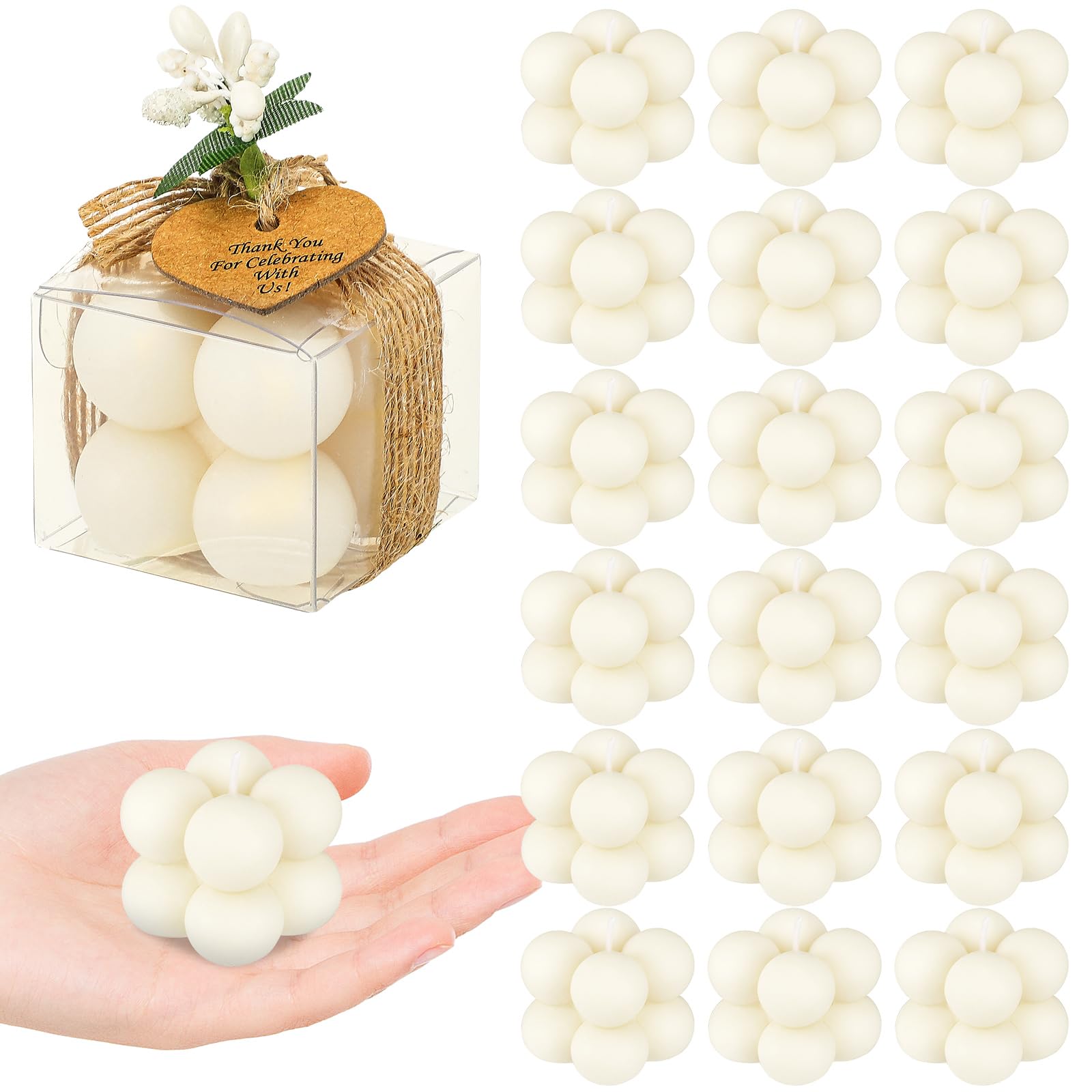 Photo 1 of MTLEE 30 Sets Mini Bubble Candles Wedding Favors Gifts for Guests 1.57" x 1.38" Bubble Candles with Cards Dried Flowers DIY Gift Set for Baptism Party Bridal Shower Thank You Gifts (Ivory)