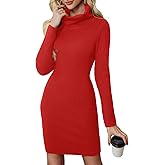 YIQ8 Women's Sweater Dress Ribbed Knit Dress Turtleneck Long Sleeve Pullover Sweaters Sexy Spring Bodycon Dresses