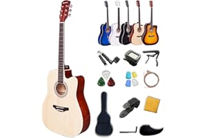 Rosefinch 41 inch Acoustic Guitar Beginner Kits, Full Size Guitare Acoustique Glossy Starter Kits for Child Student Adult W/B