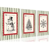 Trendy Stamp Set of 3 Christmas Prints Wall Art Xmas Aesthetic Retro Holiday Canvas Poster Whimsical Cozy Winter Christmas Pictures Wall Decor 16x24inch Unframed