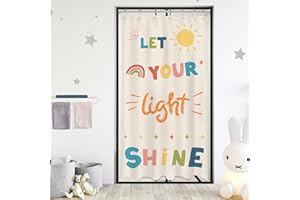 Homewelle Small Stall Quotes Colorful Kids Shower Curtain Cartoon Inspirational English Letter Let You Light Shine Lovely Rainbow Sun 36Wx72H Inch Child Waterproof Polyester Fabric Bathroom Bathtub