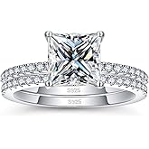 WES Princess Cut Moissanite Engagement Ring - 1CT-2CT D Color VVS1 Square Bridal Ring Sets 925 Sterling Silver Moissanite Engagement Rings Wedding Promise Rings for Women, Size 5-10