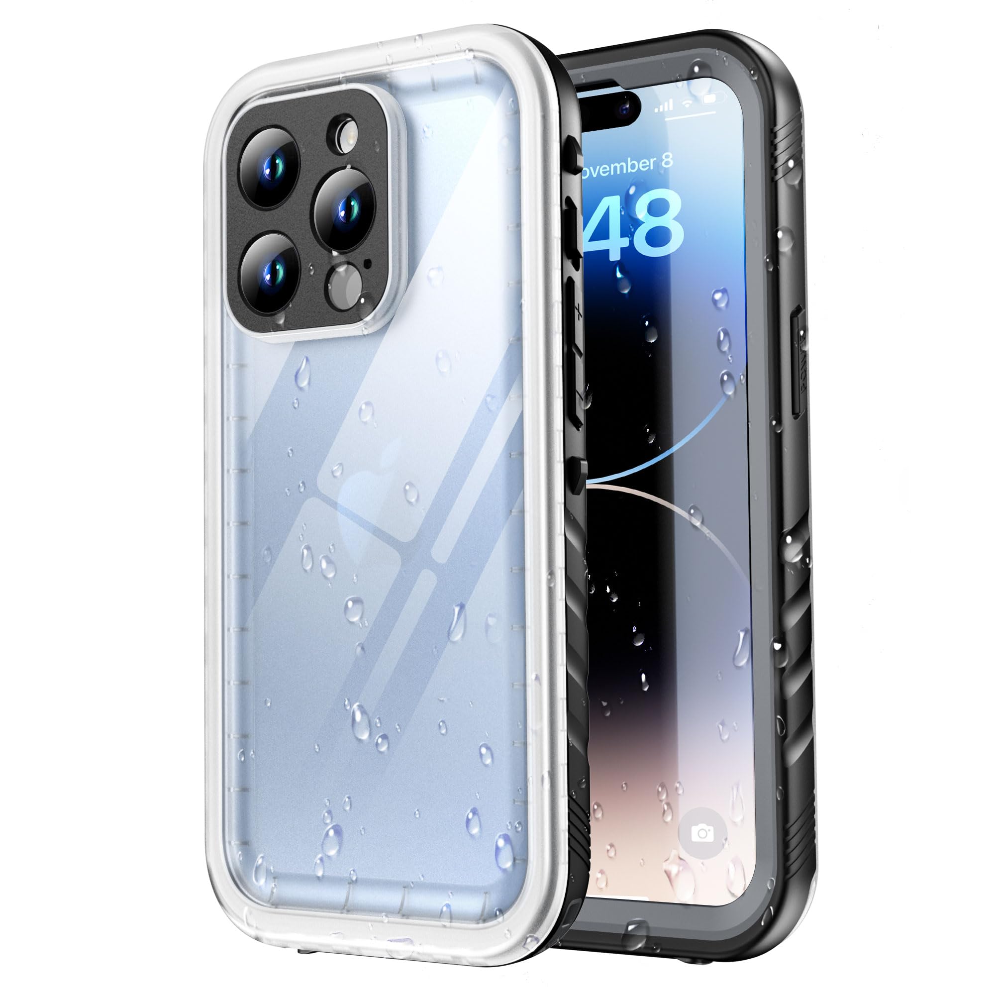 SPORTLINK for iPhone 14 Pro Waterproof Case - Shockproof Heavy Duty Front and Back Cover [Built in Screen/Camera Protector] [IP68 Underwater] [Dustproof] 360 Full Body Protective- Black/Frosted Clear