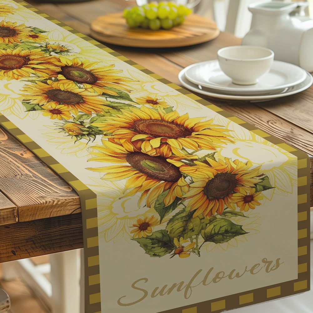 NBEADS Sunflowers Table Runner, Polyester Rectangle Tablecloth Seasonal Summer Kitchen Dining Table Decoration for Home Party Festival Decor, 33x183cm
