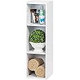 IRIS USA Small Shelving Unit with Adjustable Wood Shelf for Small Spaces, 3 Shelf, 10 inch Stackable Shelves, White Bookcase