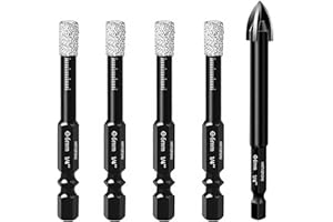 XIANFENGHU Diamond Drill Bits Set 5 PCS Tile Hole Saws Vacuum Brazed with Hex Shank for Ceramic Porcelain Tiles Marble Granit