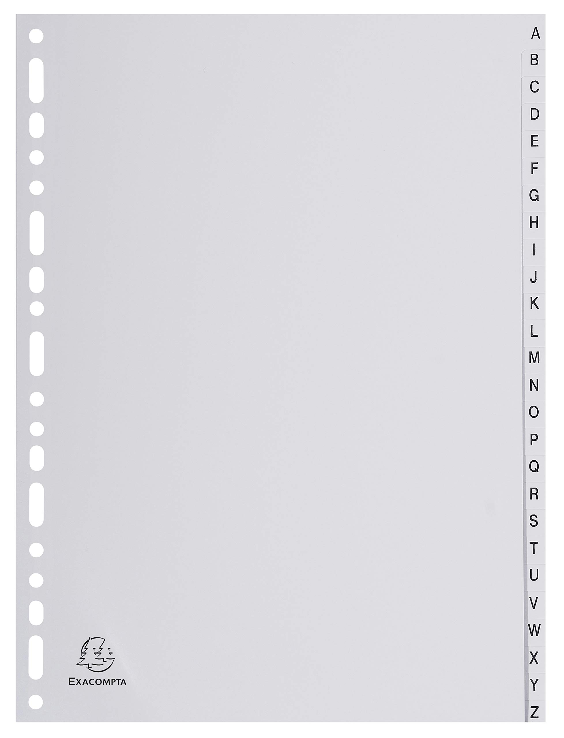Exacompta - Ref 1726E - PP Printed Indices - For Use With A4 Documents, 0.1mm Polypropylene, Pre-Punched, Soft & Tear Resistant - 26 Divider Parts (A-Z) - Grey