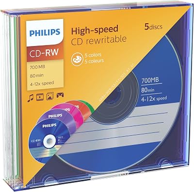 Philips CD-RW 80Min Blank Disc 5 Pack 700MB 4-12x Speed Jewel Case