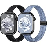 Slim Braided Stretchy Band Compatible with Apple Watch Bands 40mm 41mm 38mm 42mm 44mm 45mm 46mm 49mm Women Men, Thin Nylon Sport Solo Loop Magnetic Strap for iWatch Series 11 10 9 8 7 6 5 4 3 SE Ultra