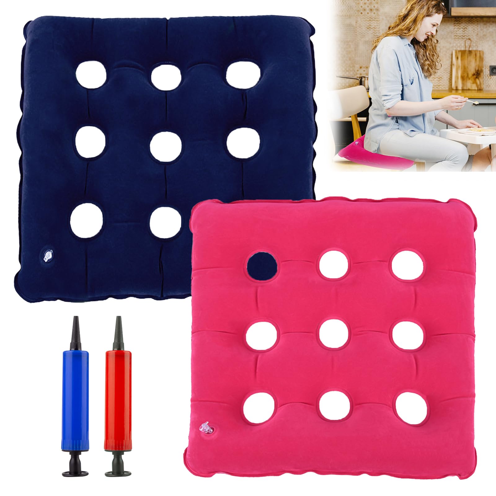 Air Inflatable Seat Cushion - 2Pcs Air Inflatable Cushion, Inflatable Air Cushion, Inflatable PVC Wheelchair Seat Cushion, Pressure Sore Prevention Seat Square Car Sitting Pillow Cushion with Pump (A)
