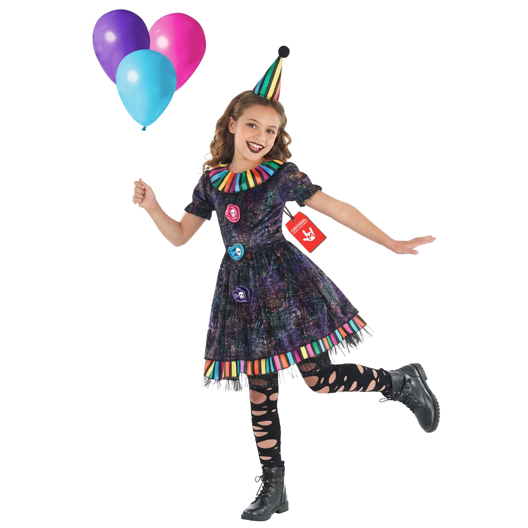 Morph Rainbow Creepy Clown Costume For Girls | Scary Clown Halloween Costume For Kids | Fun Dress-Up Outfit, 10-12 Years