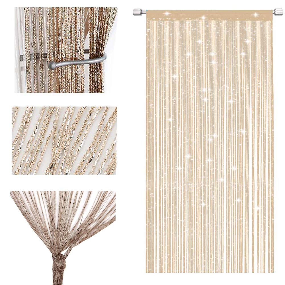 LLZ.COQUE String Door Curtains Panel Fly Screen Curtain Glitter Sparkly Divider Curtain Decoration for Doorways Windows - Champagne