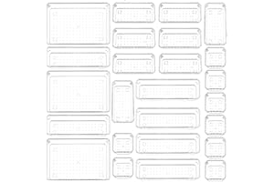 SUOXING 25 PCS Clear Drawer Organizers,4-Size Plastic Versatile Bathroom and Vanity Drawer Organizer Trays,Tool Drawer Organizers Storage Bins for Makeup,Bedroom,Kitchen Gadgets Utensils and Office