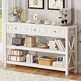 FATORRI Console Table for Entryway, 54.72 Inch Long Wood and Metal Sofa Table with 3 Drawers for Living Room, Farmhouse Hallway Tables and Modern Couch Tables Behind Sofa, White Oak