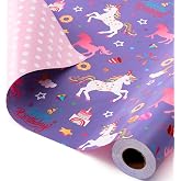 WERNNSAI Unicorn Princess Happy Birthday Wrapping Paper Girl, 33 ft x 17" | Pink with White Polka Dots, Unicorn Birthday Gift Wrapping Paper, Girls Princess Theme Party Favor, Baby Shower