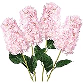 GrainBuds 4pcs Pink Hydrangea Artificial Flower, 33.5" Long Stem Real Touch Conical Fake Hydrangea Silk Flowers, for High Vase Flower Arrangements Decoration, Family Farmhouse, Hotel Decor (Pink)