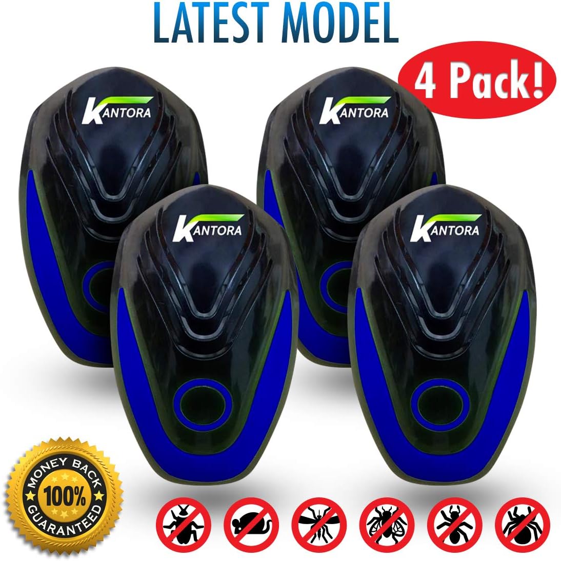 Ultrasonic Pest Repeller – Insect & Rodent Repeller Ultrasonic Wave Generator – Safe & Non-Toxic Sound Wave Repellent for Mice, Roaches, & More – 4 Electronic Pest Repeller Plug-Ins by Kantora