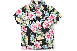 OCHENTA Little & Big Boy's Print Button Down Hawaiian Shirt Short Sleeve Tops