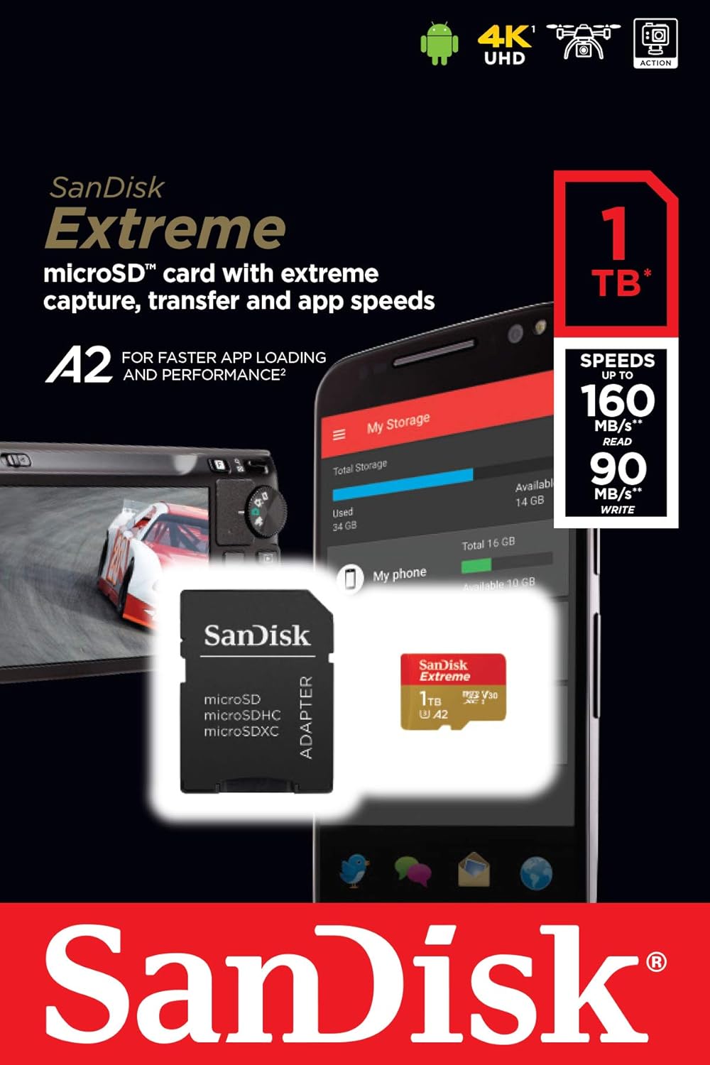 SanDisk 1TB Extreme microSDXC UHS-I Memory Card with Adapter - C10, U3, V30, 4K, A2, Micro SD - SDSQXA1-1T00-GN6MA: Computers & Accessories