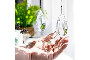 YU FENG Set 2 Crystal Prism Clear Faceted Glass Olive Prisms Chandelier Crystal Hanging Ornaments DIY Suncatcher Pendants Rainbow Maker (76mm,89mm)