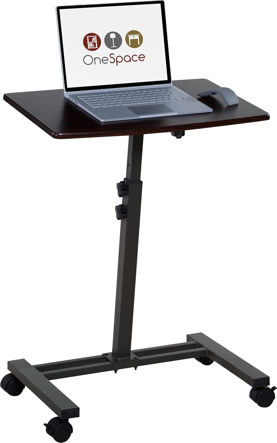 OneSpace Angle and Height Adjustable Mobile Laptop Computer Desk, Single Surface, Dark Walnut