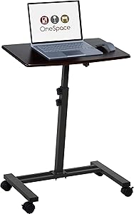 OneSpace Angle and Height Adjustable Mobile Laptop Computer Desk, Single Surface, Dark Walnut