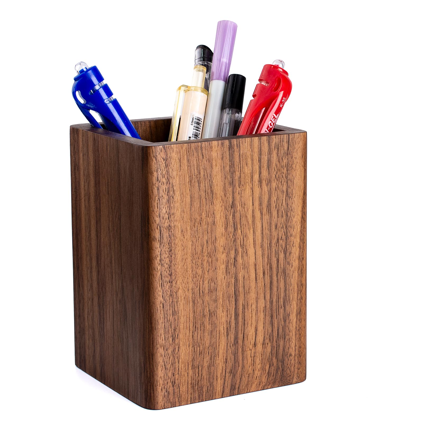 IRIVER BLANK Walnut Pencil Pen Holders Holder Stand for Desk Geometric Pencil Cup Pot Cute Desktop Office Supplies, Makeup Brushes Organizer (Black Walnut)