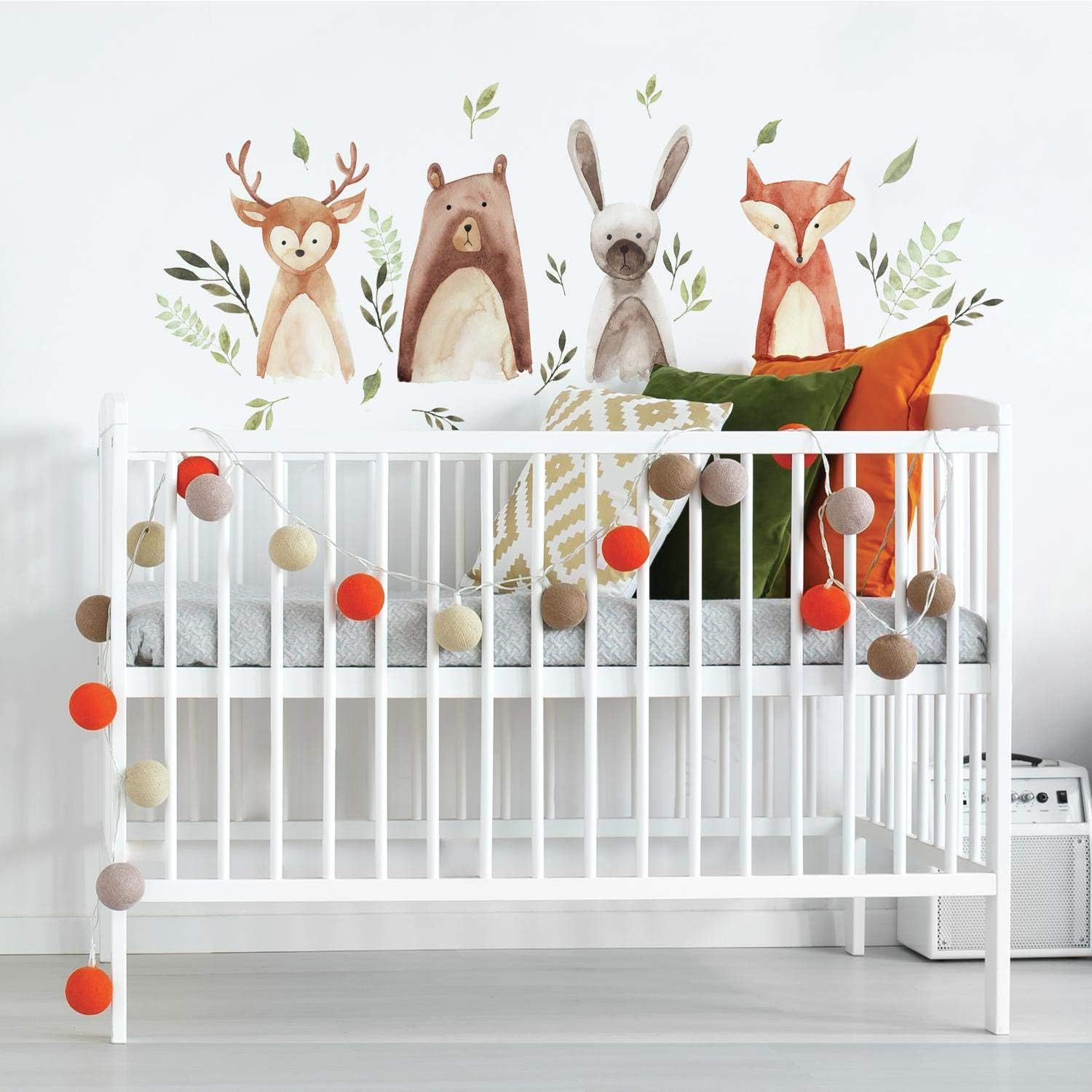 RoomMates RMK4020SCS Watercolor Woodland Critters Peel and Stick Wall Decals,Brown, Gray, Green, Orange, tan