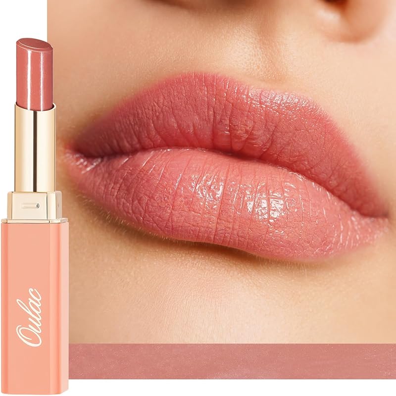 Oulac Nude Peach Lipstick Moisture Shine Hydrating Vegan Cruelty-Free Dolce