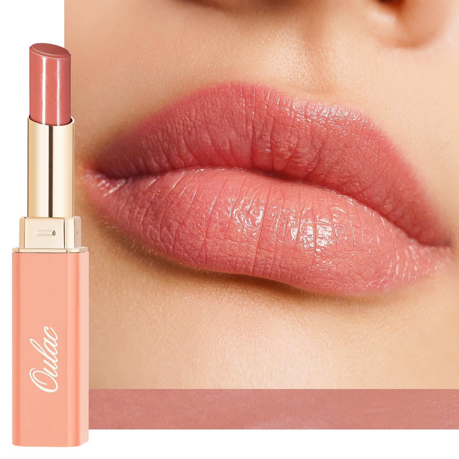 Oulac Nude Peach Lipstick - Moisture Shine Hydrating Lipstick & Tinted Lip Balm for Dry Lips, Medium Coverage Lip Colour | Juicy Look, Glossy Finish, Vegan, Cruelty-Free, Dolce Vita (13) — image 1