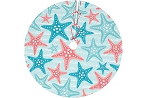 LUMANSITTER Ocean Beach Starfish Teal Blue Cute Colorful 36 Inch Christmas Tree Skirt Carpet Mat Funny Party Decor Supplies for Xmas Halloween Decorations Occasion Ornament