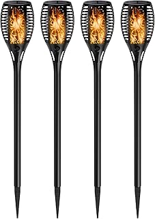 Ehome Solar Flammenlicht mit wasserdicht IP65,Gartenleuchten 4 Stück Solarleuchte, Automatische EIN/Aus Solar Fackel Solarlampen mit Realistischen Flammen für Außen