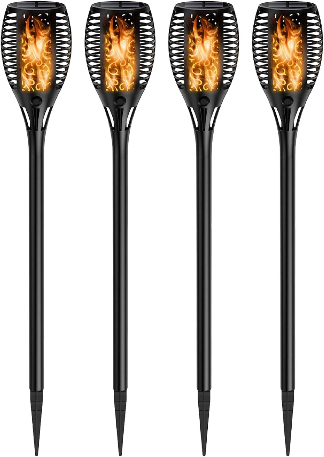 Ehome Solar Flammenlicht mit wasserdicht IP65,Gartenleuchten 4 Stück Solarleuchte, Automatische EIN/Aus Solar Fackel Solarlampen mit Realistischen Flammen für Außen