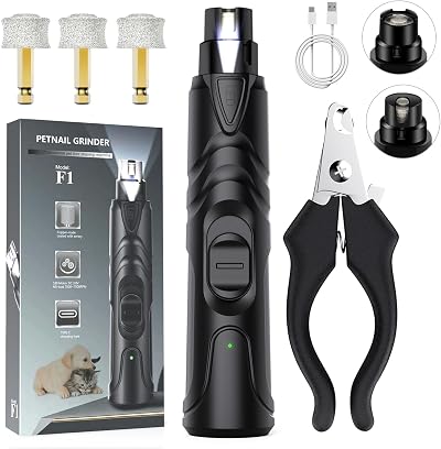ETENTOUS Dog Nail Grinder Silent LED Light 2 Speed Pet Trimmer Black