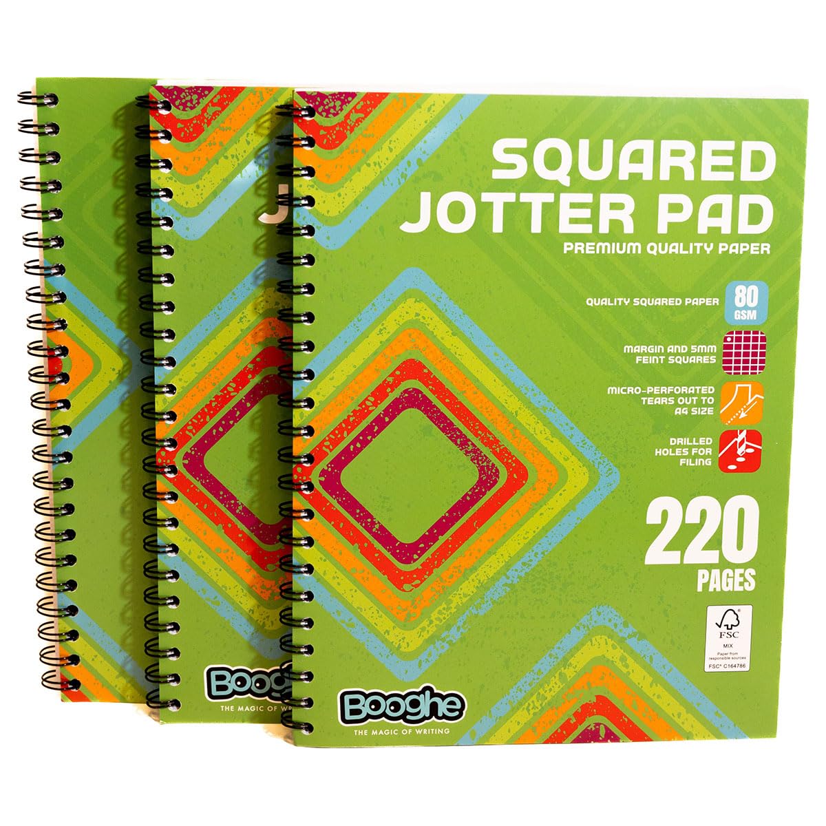 Booghe A4 Squared Jotta Notepad – Wirebound, 220 Pages, 80 GSM Premium Paper with 4-Hole Punch, Margins & Perforated Sheets, Perfect for Maths, Engineering & Office Use (Pack of 3)