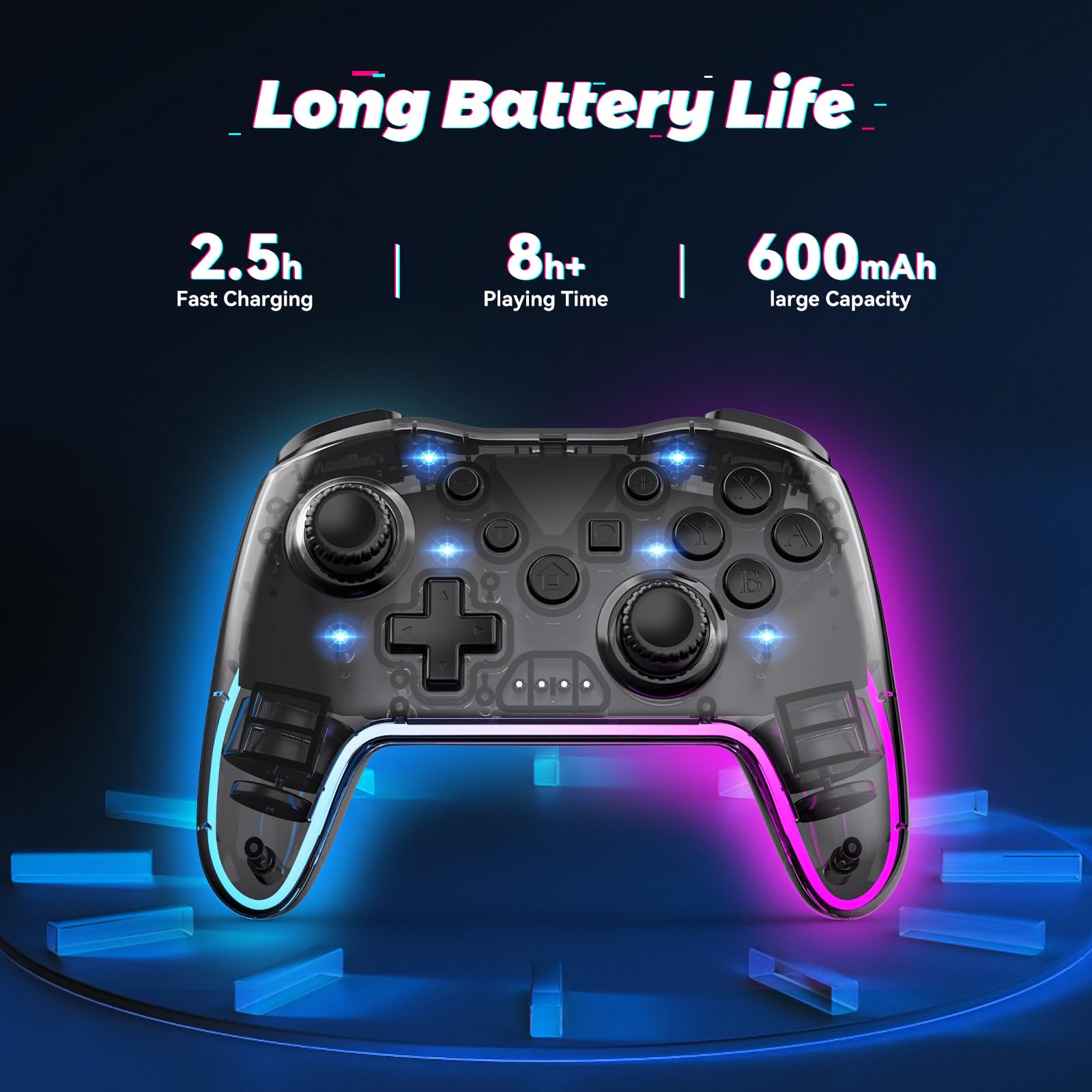 Twylyte Wireless Controller for Switch/Lite/OLED & PC/iOS/Android, RGB Backlight with 7 Colors, Adjustable Turbo & Vibration, One-Button Wake-Up, Ergonomic Design for Switch/PC/Mobile Gaming